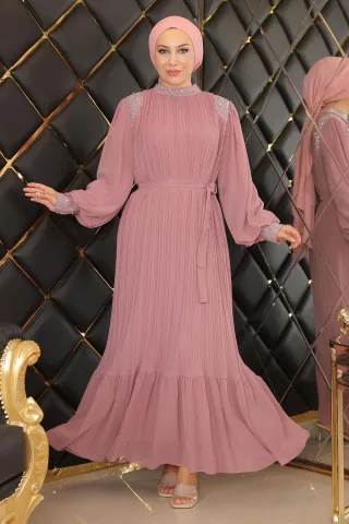 Falten Mit Steinen Chiffon Abendkleid Altrosa