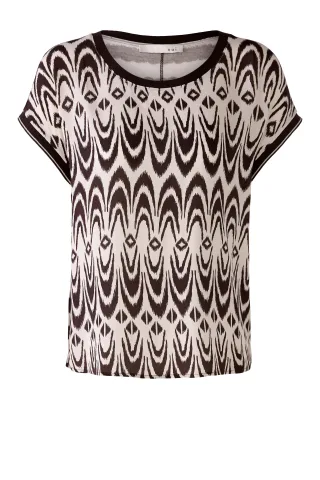Oui - Blusenshirt 100% Viskose dk brown white - Gr. - 44