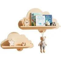 COSTWAY Kinderregal, 2-tlg., Schweberegal im Wolkenform aus Massivholz, mit Haken