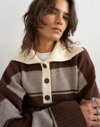 topshop - TSCAMI KNITTED RUGBY POLO KNT Chocolate Brown - Gr. - M