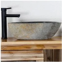 Casa Moro Waschbecken Aufsatzwaschbecken Naturstein – Flussstein Waschbecken Ø 40–45 cm (Aufsatzwaschbecken Naturstein handgemacht), RIVER STONE