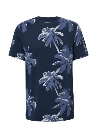 s.Oliver Red Label - T-Shirt aus Baumwolle mit All-over-Print blau - Gr. - XXL