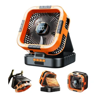 Xmund Solar Camping Fan 10000mAh Power Bank USB C Charging 6 Speeds LED Lantern Portable Outdoor Fan with Timer for Camp
