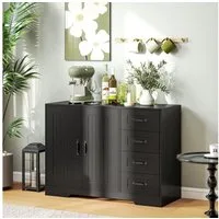 HOMCOM Sideboard Beistellschrank mit 4 Schubladen, 2 Türen, verstellbarem Einlegeboden (Aufbewahrungsschrank, 1 St., Küchenschrank), für Wohnzimmer, 105 x 40 x 76 cm, Schwarz