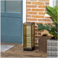 Outsunny LED Solarleuchte Rattan Solarlampe, Wasserdichte Wegleuchte mit Lichtsensor, Solarbetrieben, Lichtsensor, Wasserdicht, LED, Weiß, Stahl, Sand, 15,5 x 15,5 x 46 cm