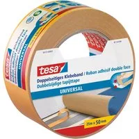 tesa Doppelklebeband UNIVERSAL Doppelseitiges Klebeband (Packung, 1-St) Gewebeklebeband / Verlegeband für Teppiche & Basteln - 25 m : 50 mm