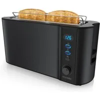 Arendo Toaster Edelstahl, Langschlitz, Display mit Restzeitanzeige, Brötchenaufsatz, 1 langer Schlitz, für 2 Scheiben, 1000 W, Defrost Funktion, Wärmeisolierendes Gehäuse, Krümelschublade