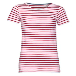 SOLS Womens/Ladies Miles Striped Short Sleeve T-Shirt (Weiß/Rot)