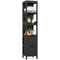 COSTWAY Hochschrank Bad, mit 5 Fächern & 2 Schubladen, weiß,145x30,5x30,5cm