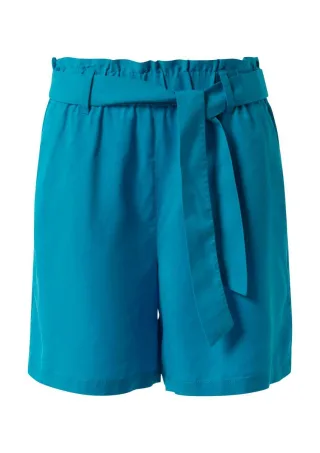 comma - Shorts aus Lyocell mit Bindegürtel grün/blau - Gr. - 42
