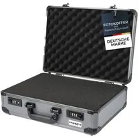 HMF Kameratasche Alu Fotokoffer mit Rasterschaumstoff, Kamerakoffer mit zwei 3er Zahlenkombinationsschlössern 46 x 33 x 15 cm