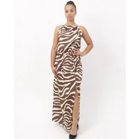 Elara Maxikleid Damen Maxikleid mit Animalprint, Neckholder-Ausschnitt und Beinschlitz (1-tlg) ohne Details