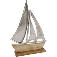 Spetebo Dekoobjekt Alu Boot Aufsteller maritim - 40 cm / groß (Stück, 1 St., Deko Aufsteller), Mango Holz Tisch Figur Küsten Deko