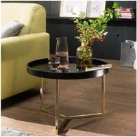 FINEBUY Couchtisch JESI Sofatisch rund Tabletttisch Beistelltisch Retro Metall (Tabletttisch Metallgestell, Wohnzimmertisch Modern), 58, Sofatisch Rund, 5 cm Schwarz / Gold, 5x42x58