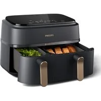 Philips Heißluftfritteuse 3000 Series NA352/00, Dual Basket Airfryer mit 9L Kapazität (3L+6L), 2750 W, RapidAir Technologie und 12 Kochfunktionen, Schwarz