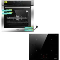 KB Elements Induktions Herd-Set Einbaubackofen 60 cm mit 4-Zonen Induktionskochfeld 60 cm, mit 2-fach-Teleskopauszug, AQUA CLEAN, Einbaubackofen Full Touch mit 15 Funktionen, doppelte Flexzone