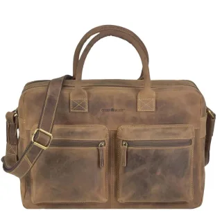 Aktentasche mit Laptopfach und Trolleyband Leder antikbraun 42x28cm A4 | Greenburry Vintage Serie Businesstasche für Büro und Reise Arbeitstasche