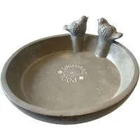 Dekowunder Vogeltränke Vogelbad, Beton mit Vogel-Figuren dekorative Gartenschale rund 24,5 cm