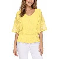 dy_mode Spitzenbluse Damen Sommerbluse mit Spitze Kurzarm Oberteil Einfarbig Transparent in Unifarbe, transparenten Ärmel
