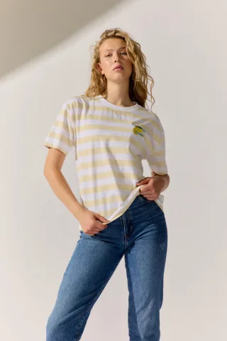 THE FASHION PEOPLE - Striped T-Shirt `Lemon` buttercream stripe - Gr. - XXL