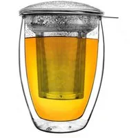 Creano Teeglas Doppelwandiges Teeglas mit Filter und Deckel, 400ml, Borosilikatglas, 3-teilig