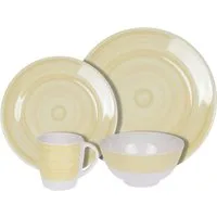 HEKERS Geschirr-Set 100% Melamin Geschirr (4-24 teilig) Spring elfenbeinweiß/gelb rund, 1 Personen, 8 teilig - 2 Personen, Geschirr-Set, Tafelgeschirr, Campinggeschirr, Spülmaschinenfest