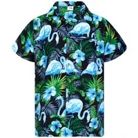 King Kameha Hawaiihemd "Flamingo Flowers" Funky Hawaii-Hemd Herren Kurzarm Front-Tasche