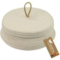 HMF Aufbewahrungskorb Aufbewahrungskorb Badezimmer rund, Korb mit Deckel aus Baumwolle, Flach, 25,5 x 11,5 cm, Creme
