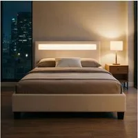 CARO-Möbel Polsterbett MIRASOL, Einzelbett 120x200cm mit Lattenrost & LED Beleuchtung Kunstleder Weiß