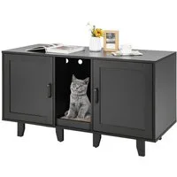 COSTWAY Tierhaus, Katzenklo Schrank, mit 2 Türen & Kratzbrett, 120 x 52 x 65 cm