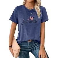 PYLIKE T-Shirt Damen bequemes Sommer Elegant Basic-Shirts mit Schmetterling Bequem für Freizeit und Büro,Strandurlaub