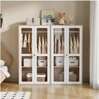Ulife Kleiderschrank zweitüriger Glastür-Schrank mit Kleiderstange & verschiebbaren Regalen (2-St) Flurschrank, Kinderkleiderschrank, 80×50×150 cm