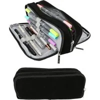 Online Pen Federmäppchen Schlampermäppchen Triple, (Schwarze Federtasche für Jungen und Mädchen), 3 große Fächer, Stifteetui für die Schule, Uni