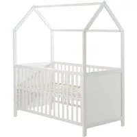 roba® Babybett Hausbett 70 x 140 cm, Babybett in Hausoptik, höhenverstellbar, Umbaubar zum Juniorbett