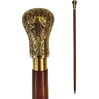 FTWdesign Frackstock Blattornament Spazierstock aus Holz mit goldenem Griff aus Metall