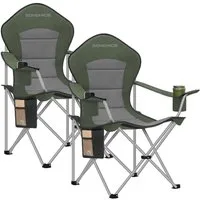 SONGMICS Campingstuhl klappbar, mit breitem Sitz, Faltbarer Outdoor-Stuhl, hohe Rückenlehne, Getränkehalter, 1er/2er Set