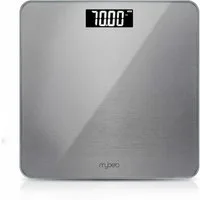 MyBeo Personenwaage digitale Waage für Personen, große Trittfläche aus 6mm Sicherheitsglas, 1-tlg., Badezimmer Digitalwaage, schmales Design, max. Belastung über 150 kg