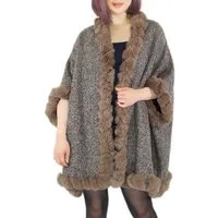 dy_mode Poncho Damen Poncho mit Innenfutter und Kunstfell in Unifarben und Meliert mit Innenfutter