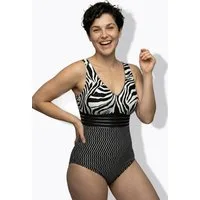 Ulla Popken Badeanzug Badeanzug Tigermuster Softcups Zierband