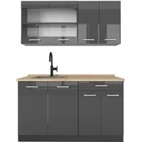 Vicco Küchenzeile R-Line, Anthrazit Hochglanz/Anthrazit, 140 cm ohne Arbeitsplatte