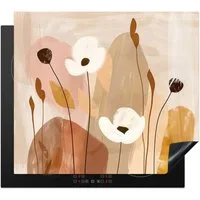 MuchoWow Herd-Abdeckplatte Beige - Blumen - Abstrakt - Kunst, Vinyl, (1 tlg), Cerankochfeld Abdeckung, Herd Abdeckplatten Vinyl, 58.3x51.3 cm