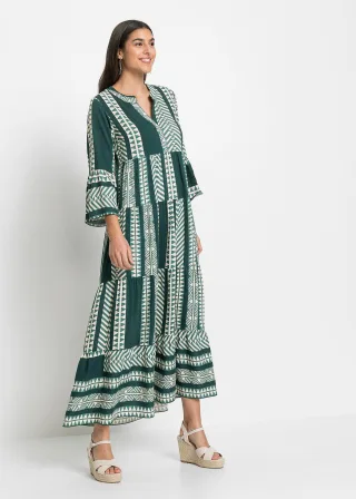 bonprix Maxikleid aus fließender Viskose, petrol, Gr.50, Modernes langes Kleid mit schönem Druck, aus Viskose