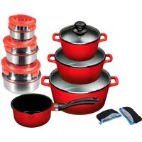 KING Topf-Set Rosenblüte, Aluminiumguss (Set, 15-tlg., je 1 Kochtopf 16/20/24 cm, 1 Stieltopf 16 cm, Schüsselset, Grips), Deckel, Keramik-Antihaft-Beschichtung, Induktion