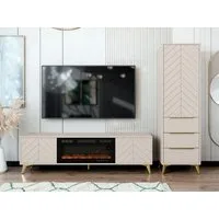MIRJAN24 Wohnzimmer-Set Xylix III, (2er-Set, Kleiderschrank, TV-Lowboard mit Kamin), Griffe und Füße aus Metall in der Farbe Gold