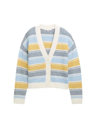 Denim Tom Tailor - Relaxed Fit Cardigan mit Streifenmuster blue yellow stripe - Gr. - L
