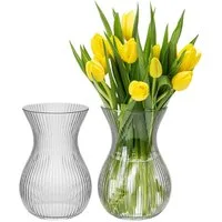 KONZEPT Tischvase Glasvase geriffelt 18 cm hoch, Ø11 cm – stilvolle Tischvase aus Glas (Set, 2 St), für Blumen, Tulpen & Deko im Wohnzimmer oder Büro