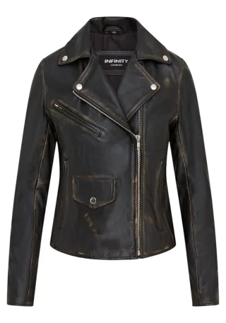 Schwarze klassische Brando-Biker-Lederjacke für Damen im Vintage-Stil – Broome