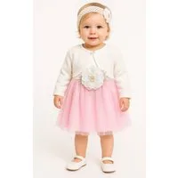 Lorey Medtec Taufkleid Prinzessin Kleid mit Tüllrock & Bolerojacke, 100 % Baumwolle, Rosa (Kleid + Jäckchen) Spitze, Tüll