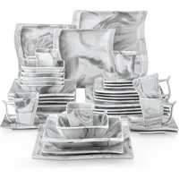 MALACASA Geschirr-Set Tafelservice FLORA für 6/4 Personen Marmor Geschirrset (36-tlg), 6 Personen, Porzellan