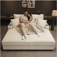 Merax Schlafsofa XXL-Doppelsofa mit Schlaffunktion und USB-Anschluss, Doppelschlafsofa für Wohnzimmer, Schlafzimmer und Heimkino 1 Teile, Relaxsofa Sofa mit 360° Handyhalterung, Getränkehaltern & Kissen